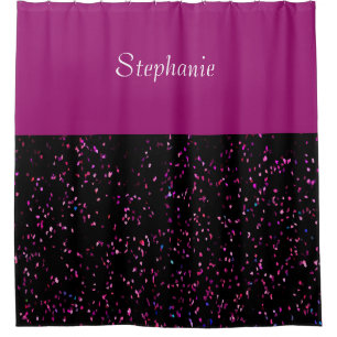 Name Monogram Black Purple Pink Glitter Patterns Shower Curtain