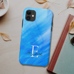 Name Monogram Blue Case-Mate iPhone Case<br><div class="desc">This stylish iPhone case is decorated with a watercolor wash design in shades of blue.
Easily customizable with your name,  and monogram.
Use the Customize Further option to change the text size,  style,  or color if you wish.</div>