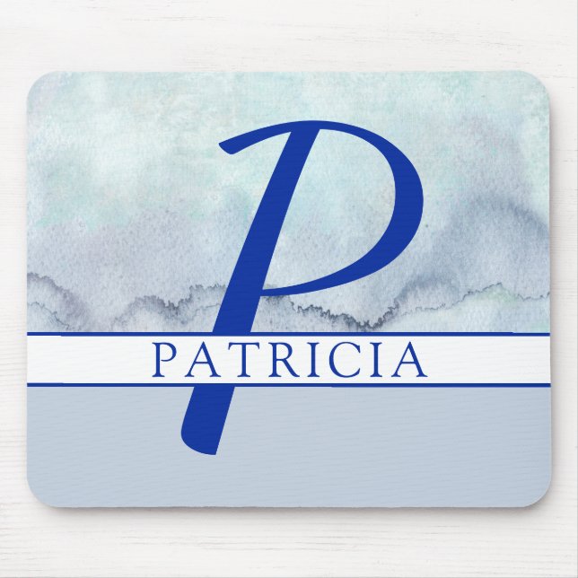 Name | Monogram Blue Watercolor Mouse Mat (Front)