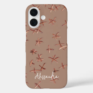 Name Monogram Boho Minimalist Brown Roze Gold Chic iPhone 16 Case
