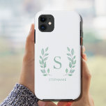 Name Monogram  iPhone 11 Case<br><div class="desc">This simple and elegant phone case is decorated with a monogram and name,  surrounded by green watercolor leaves.
Easily customisable.
Original Watercolor © Michele Davies.</div>