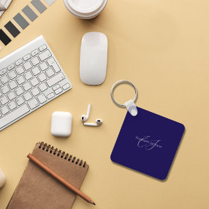 name monogram classic minimalist blue and white key ring