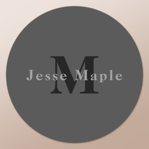 Name & Monogram   Dark Gray Classic Round Sticker