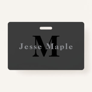 Name & Monogram   Dark Gray ID Badge