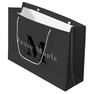 Name & Monogram   Dark Gray Large Gift Bag