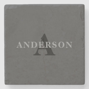 Name & Monogram   Dark Gray Stone Coaster