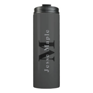 Name & Monogram   Dark Gray Thermal Tumbler