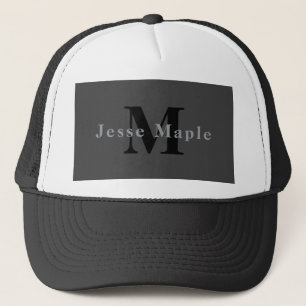 Name & Monogram Dark Gray Trucker Hat
