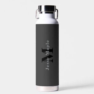 Name & Monogram   Dark Gray Water Bottle