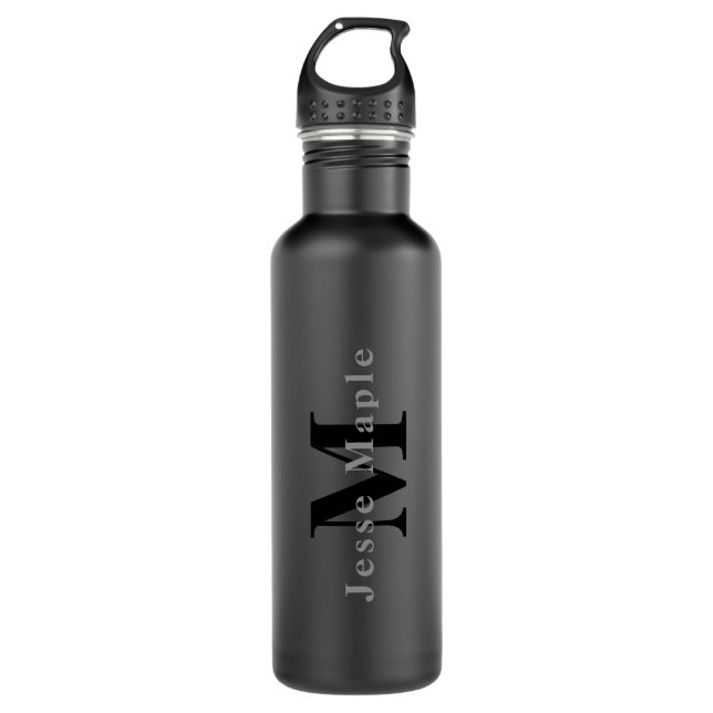 Name & Monogram | Dark Grey 710 Ml Water Bottle (Front)