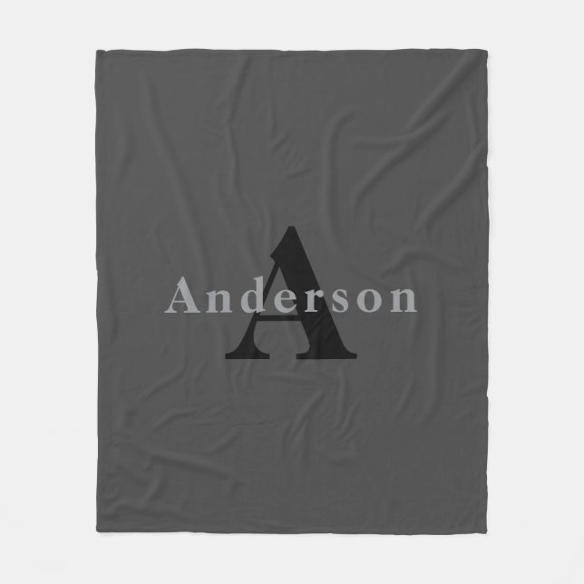 Name & Monogram | Dark Grey Fleece Blanket (Front)