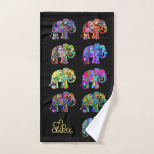 Name/Monogram Elegant Black Elephant Lover's Hand Towel