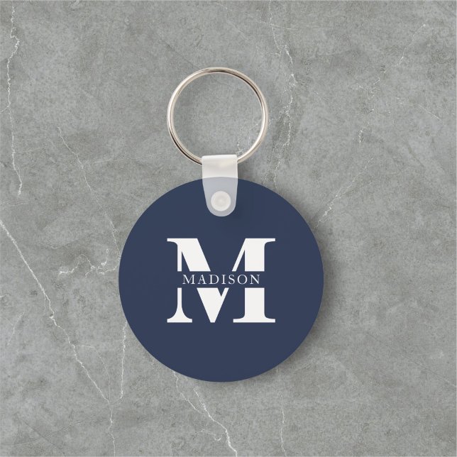 Name Monogram Elegant Navy Blue Key Ring (Creator Uploaded)