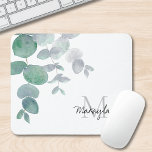 Name Monogram Eucalyptus Greenery Mouse Mat<br><div class="desc">This botanical mouse pad features watercolor eucalyptus greenery in soft shades of green on a white background.
Customise it with your name and monogram.
Original Watercolor © Michele Davies.</div>