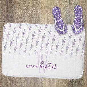 Name Monogram Farmhouse Lavender Flower Pattern Bath Mat