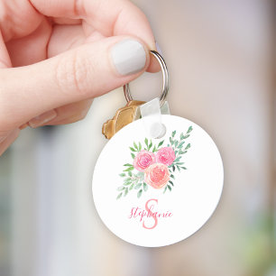Name Monogram Floral Key Ring