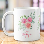 Name Monogram Floral Pink Coffee Mug<br><div class="desc">This pretty mug is decorated with a watercolor bouquet of roses and foliage in shades of pink,  coral,  and green. 
Original Watercolor © Michele Davies.</div>