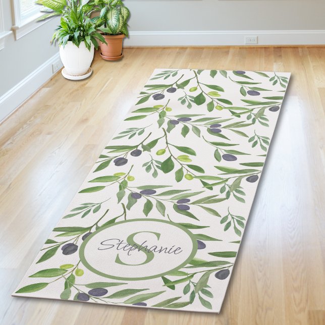 Name Monogram French Country Olive Pattern Yoga Mat (Creator Uploaded)