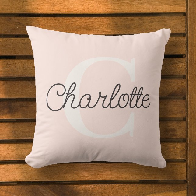 Name Monogram Girly Cursive Script Pink Cushion (Creator Uploaded)