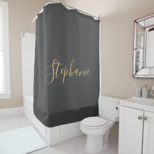 Name Monogram Gold Grey Grey Classy Elegant Custom Shower Curtain