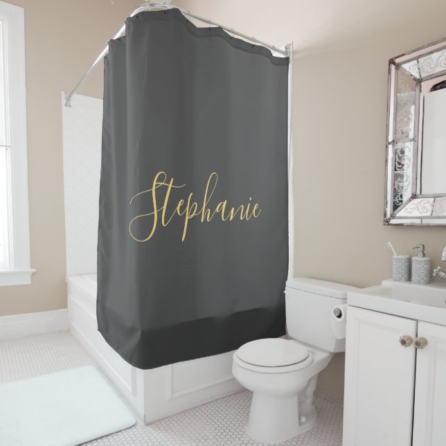 Name Monogram Gold Grey Grey Classy Elegant Custom Shower Curtain (In Situ)