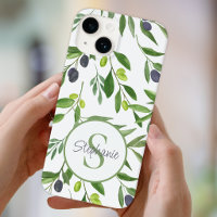 Name Monogram Green Watercolor Olive Pattern
