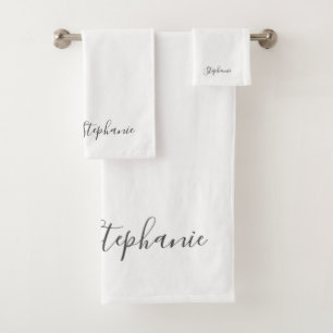 Name Monogram Grey White Custom Colour Elegant  Bath Towel Set