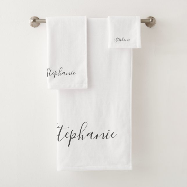 Name Monogram Grey White Custom Colour Elegant  Bath Towel Set (Insitu)