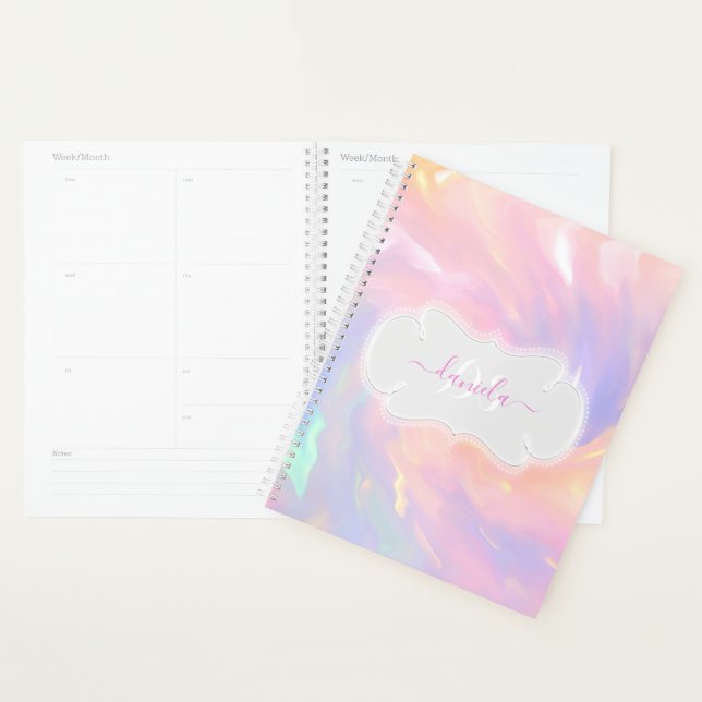 Name Monogram Holograph Royal Quinceañera Pink Planner (Display)