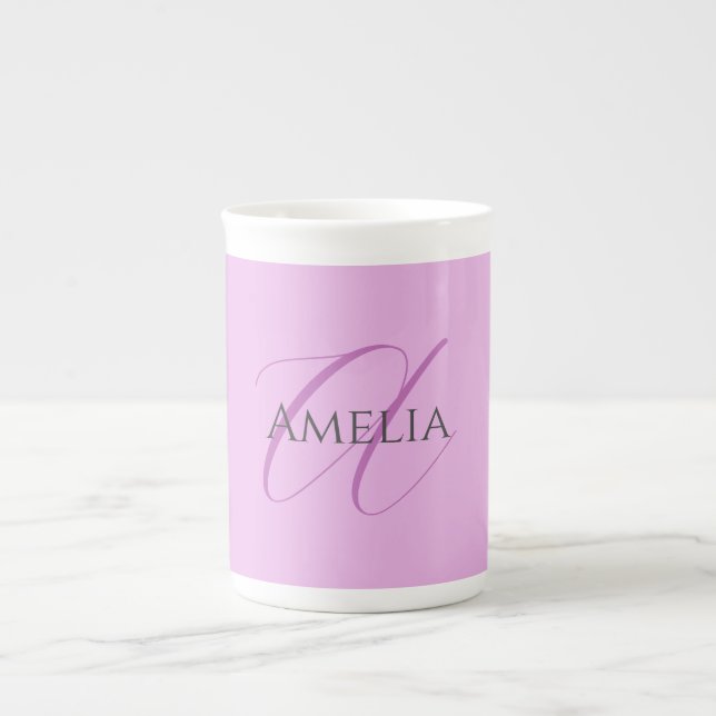 Name Monogram Initial Letter Orchid & Lilac Bone China Mug (Front)