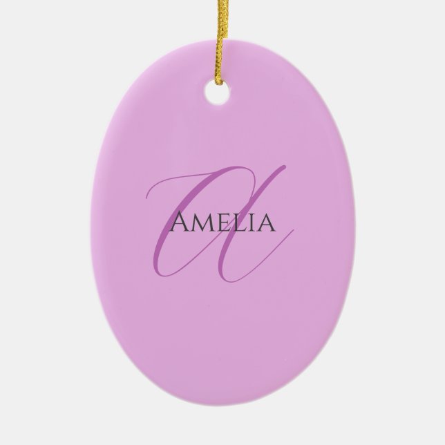 Name Monogram Initial Letter Orchid & Lilac Ceramic Tree Decoration (Front)