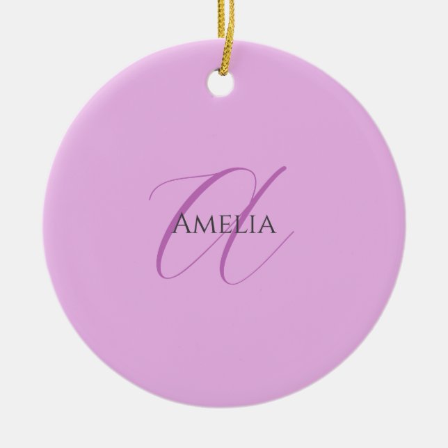 Name Monogram Initial Letter Orchid & Lilac Ceramic Tree Decoration (Front)