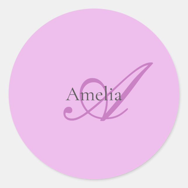 Name Monogram Initial Letter Orchid & Lilac Classic Round Sticker (Front)