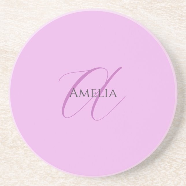 Name Monogram Initial Letter Orchid & Lilac Coaster (Front)
