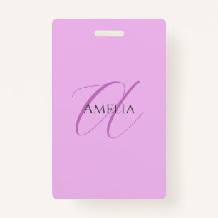 Name Monogram Initial Letter Orchid & Lilac ID Badge