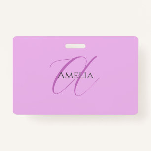 Name Monogram Initial Letter Orchid & Lilac ID Badge