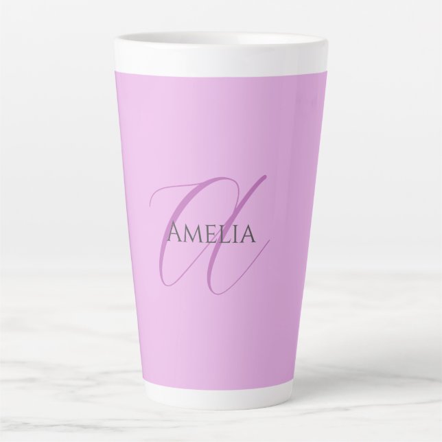 Name Monogram Initial Letter Orchid & Lilac Latte Mug (Front)