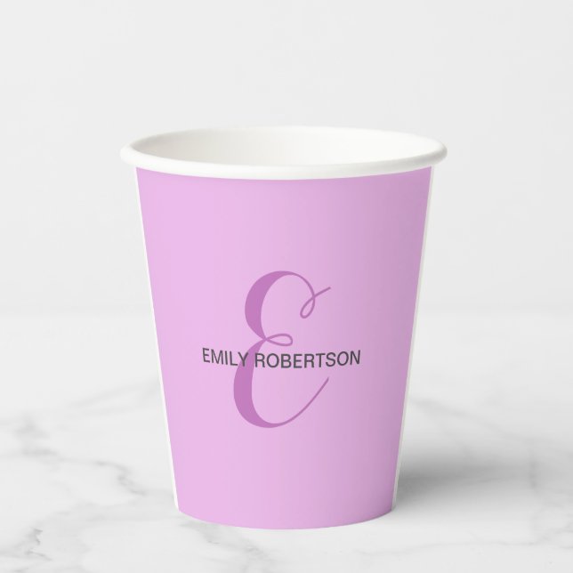 Name Monogram Initial Letter Orchid & Lilac Paper Cups (Front)