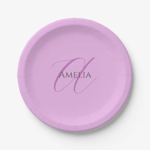 Name Monogram Initial Letter Orchid & Lilac Paper Plate