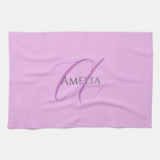 Name Monogram Initial Letter Orchid & Lilac Tea Towel (Horizontal)