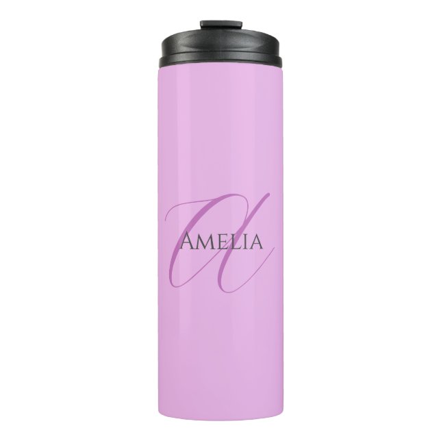 Name Monogram Initial Letter Orchid & Lilac Thermal Tumbler (Front)