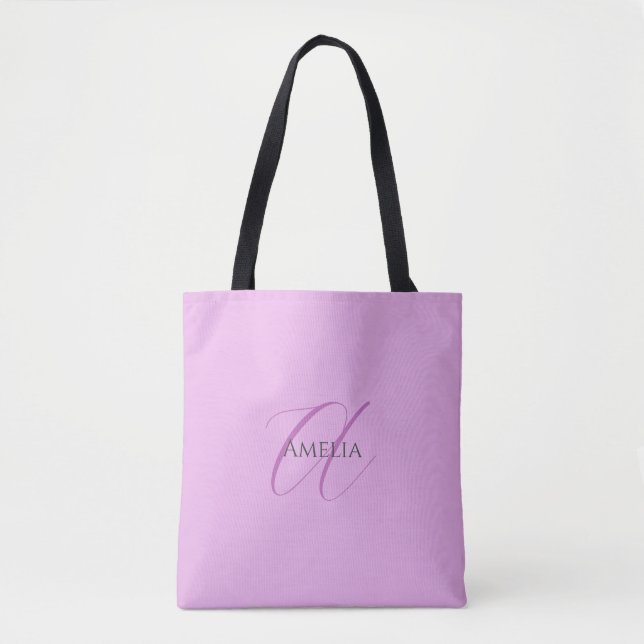 Name Monogram Initial Letter Orchid & Lilac Tote Bag (Front)