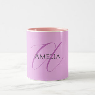 Name Monogram Initial Letter Orchid & Lilac Two-Tone Coffee Mug