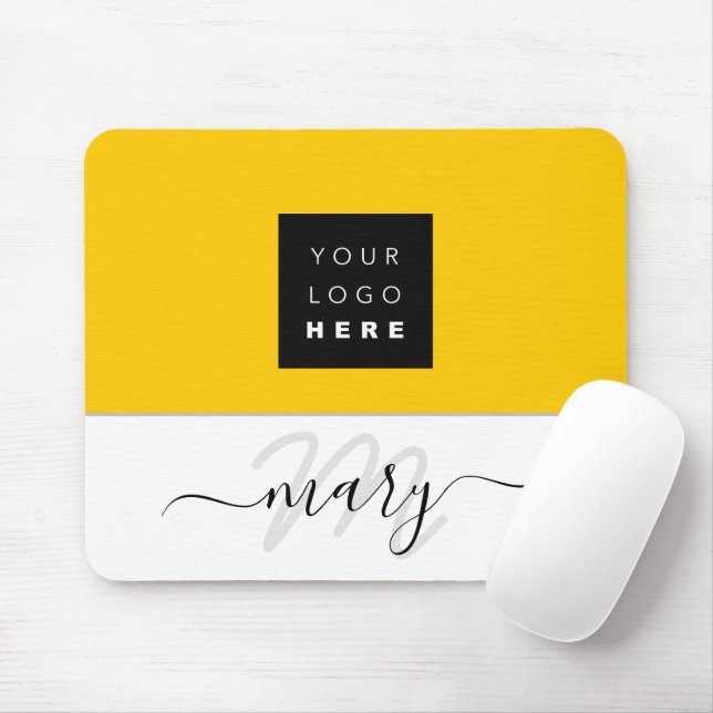 Name Monogram Minimal Yellow Lemon White Logo Mouse Mat (With Mouse)