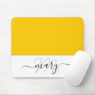 Name Monogram Minimal Yellow Lemon White Modern Mouse Mat