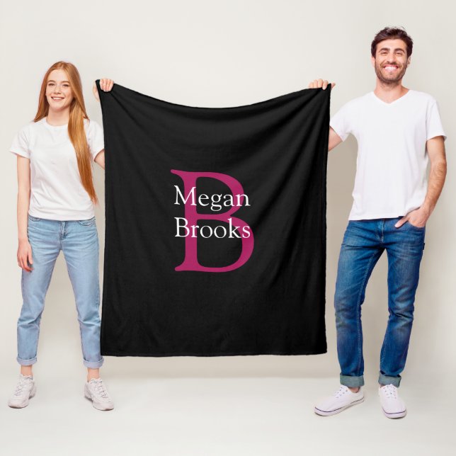 Name & Monogram on Black Fleece Blanket (In Situ)