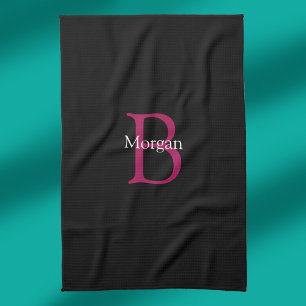 Name & Monogram on Black Tea Towel