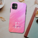 Name Monogram Pink Case-Mate iPhone Case<br><div class="desc">This stylish iPhone case is decorated with a watercolor wash design in shades of pink.
Easily customisable with your name,  and monogram.
Use the Customise Further option to change the text size,  style,  or colour if you wish.</div>