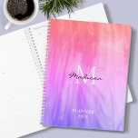 Name Monogram Pink Planner<br><div class="desc">This stylish Planner is decorated with an atmospheric design in shades of pink, purple, and coral.
Easily customisable with your name, monogram, and year.
Use the Design Tool option to change the text size, style, and colour.</div>