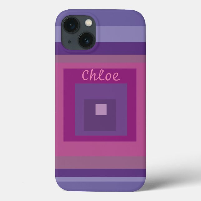 Name Monogram Pink Purple Squares Lines Lavender  Case-Mate iPhone Case (Back)